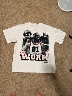 NBA White Dennis Rodman "Worm" Graphic Tee with Black and Red Accents